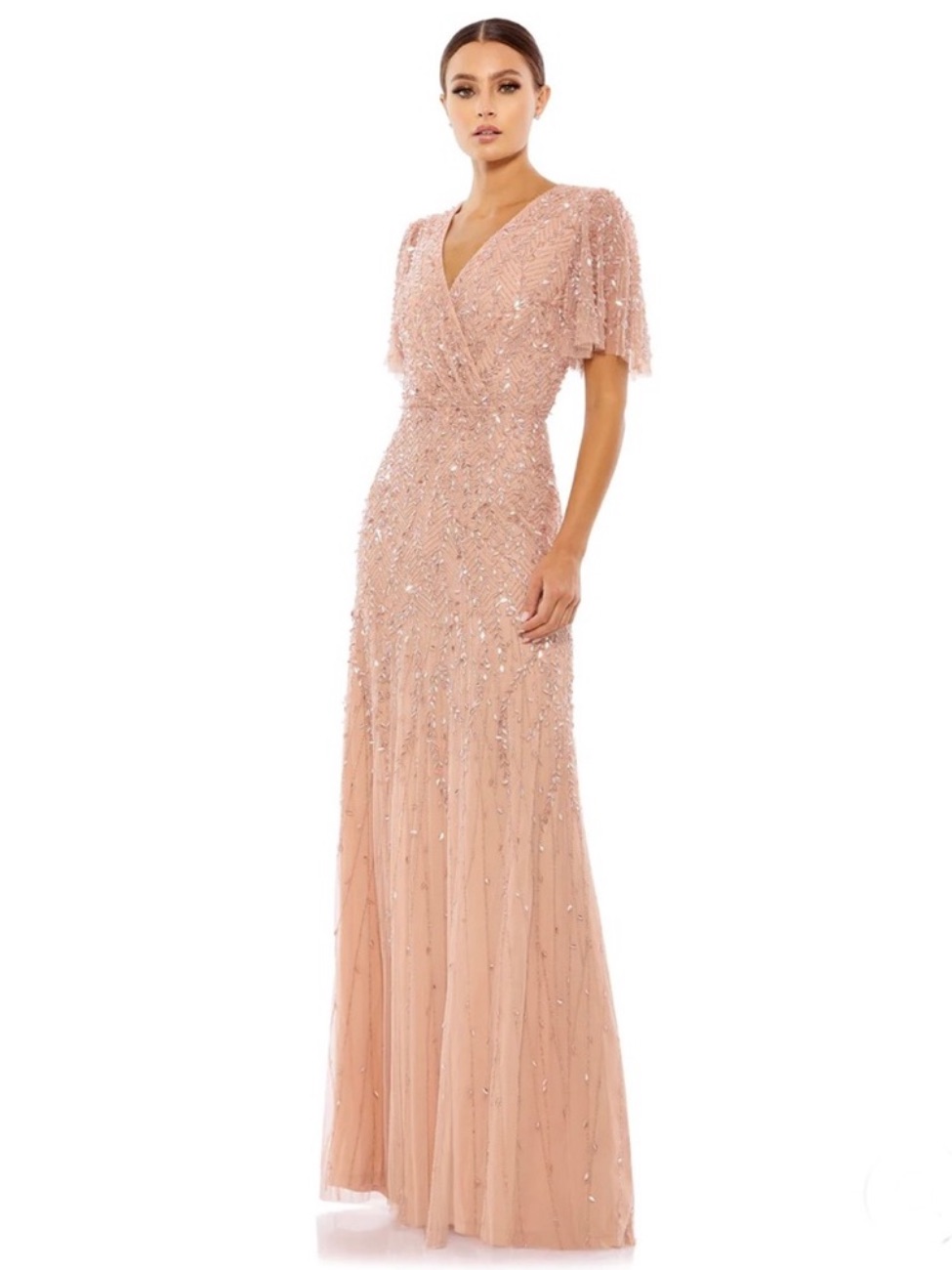 Mac Duggal Embellished Flutter Sleeve Gown Nude Blush Dress New Size 10
